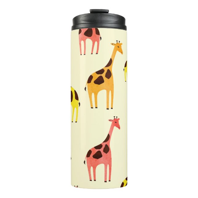 Cartoon Giraffe: Colourful Vintage Pattern. Thermal Tumbler (Front)