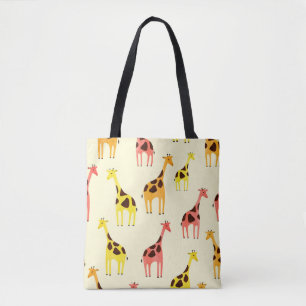 Cartoon Giraffe: Colourful Vintage Pattern. Tote Bag