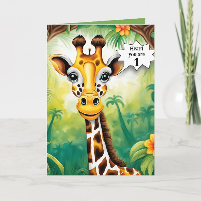 Cartoon Giraffe For First Birthday Card (Front)