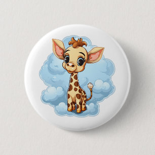Cartoon giraffe illustration 6 cm round badge