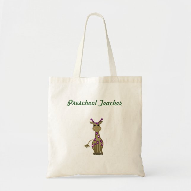 Cartoon Giraffe Preschool Teacher Tote Bag (Front)