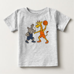 Cartoon giraffe & rhino playing basketball baby T-Shirt