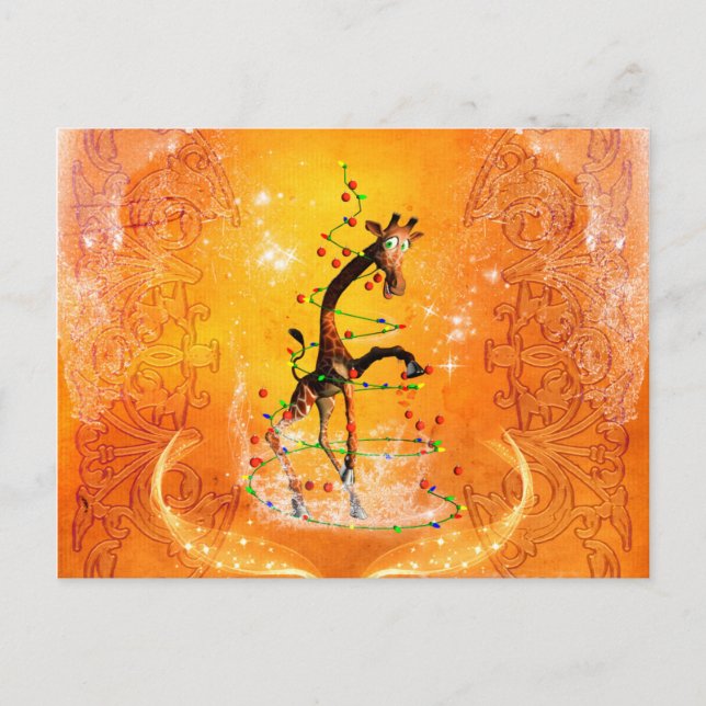 Cartoon giraffe with christmas tree holiday postcard (Front)