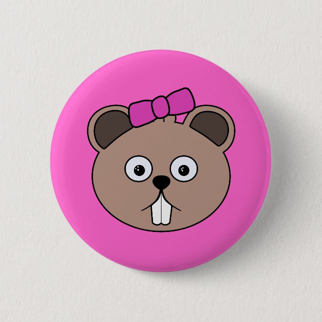 Cartoon Girl Beaver Face Button (Front)