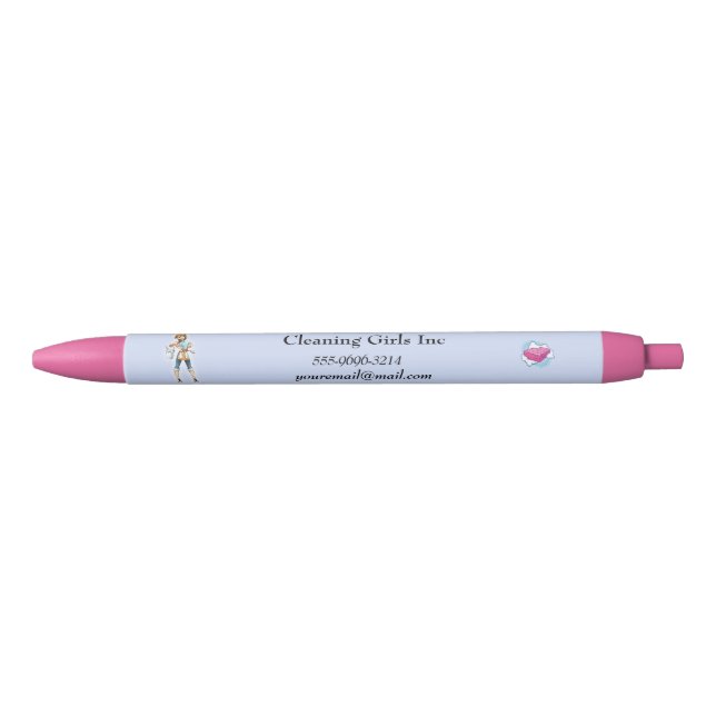 Cartoon Girl Cleaning Service Black Ink Pen (Front)