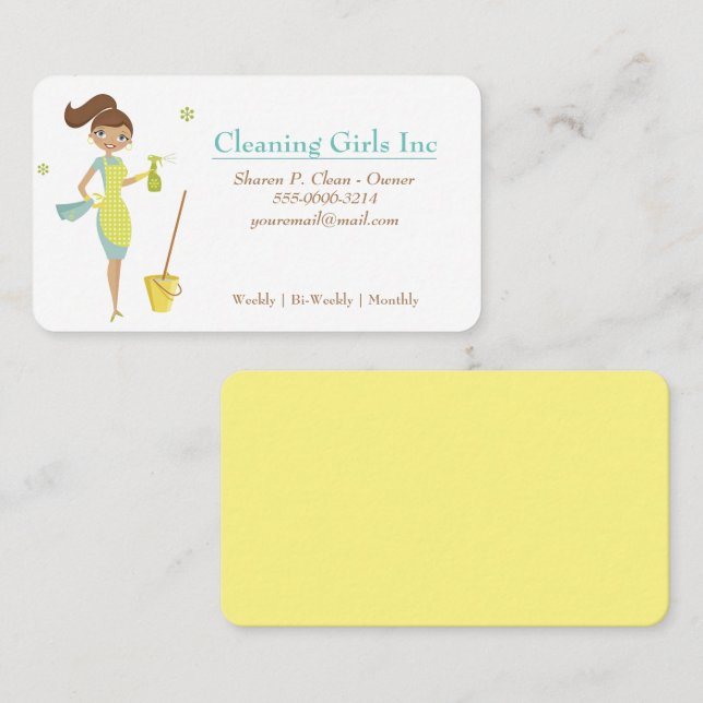 Cartoon Girl House Cleaning Service  Business Card (Front/Back)