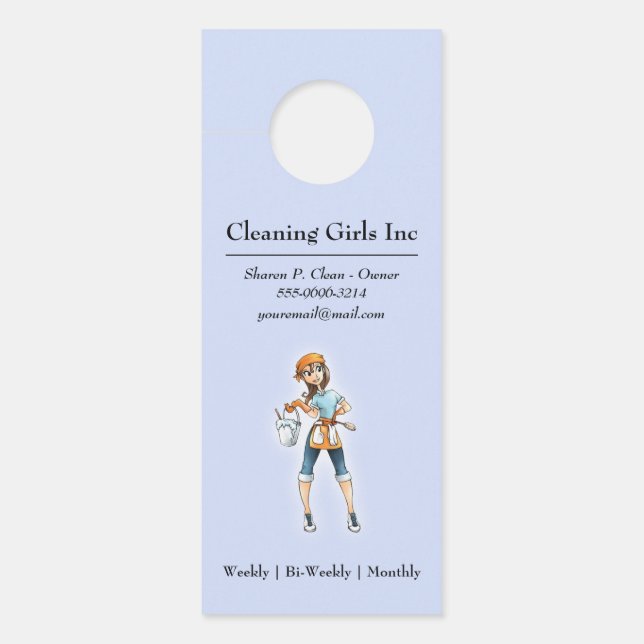 Cartoon Girl House Cleaning Service Door Hanger (Front)