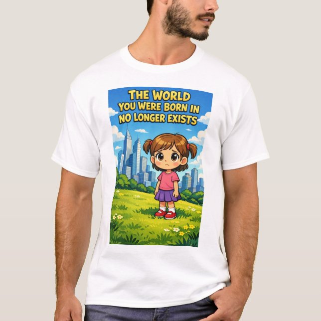 Cartoon Girl Lost Innocence Past vs Future Graphic T-Shirt (Front)