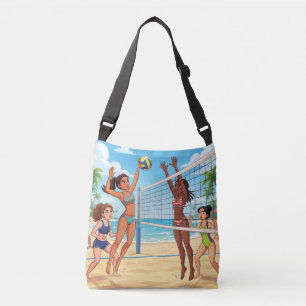 Cartoon Girls Playing Beach Volleyball Crossbody Bag