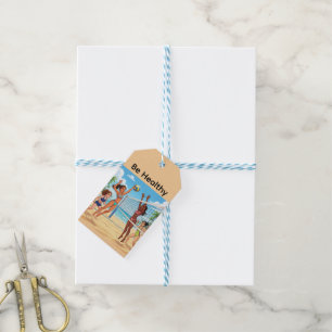 Cartoon Girls Playing Beach Volleyball Gift Tags