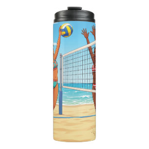 Cartoon Girls Playing Beach Volleyball Thermal Tumbler