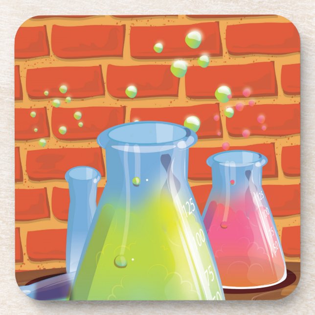 Cartoon Glass Science equipment on a bench Coaster (Front)