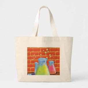 Cartoon Glass Science equipment on a bench Large Tote Bag