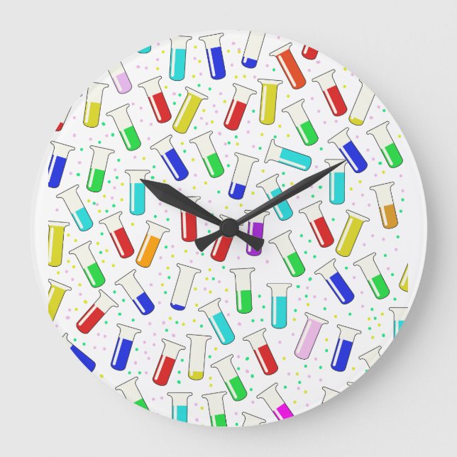 Cartoon glass test tubes large clock (Front)
