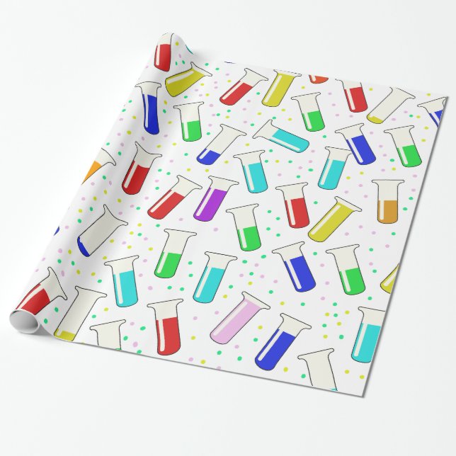 Cartoon glass test tubes wrapping paper (Unrolled)