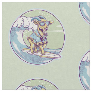 Cartoon goat on a surfboard fabric