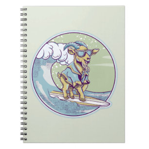 Cartoon goat on a surfboard notebook