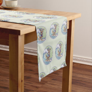 Cartoon goat on a surfboard short table runner