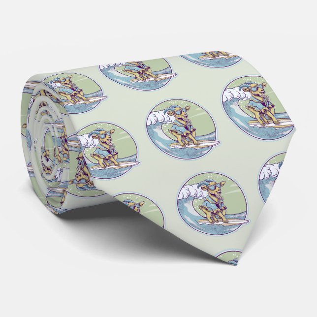 Cartoon goat on a surfboard tie (Rolled)