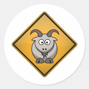 Cartoon Goat Warning Sign Classic Round Sticker