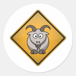 Cartoon Goat Warning Sign Classic Round Sticker