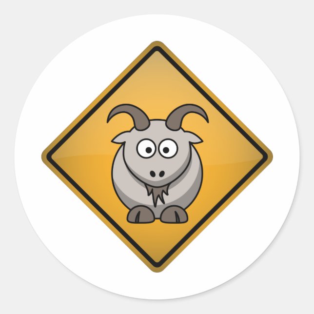 Cartoon Goat Warning Sign Classic Round Sticker (Front)