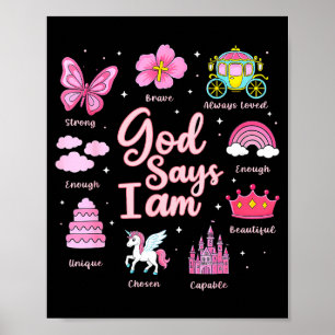 Cartoon God Say I Am Princess Girl Kids Poster
