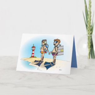Cartoon; Going on diving vacation. card