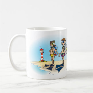 Cartoon; Going on diving vacation. card Coffee Mug