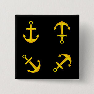 Cartoon Golden Boat Anchor Set 15 Cm Square Badge