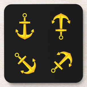 Cartoon Golden Boat Anchor Set Coaster