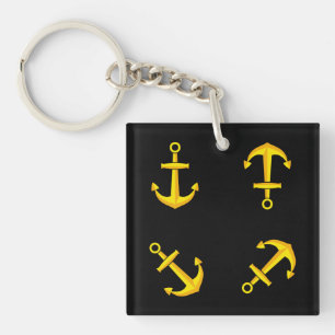 Cartoon Golden Boat Anchor Set Key Ring