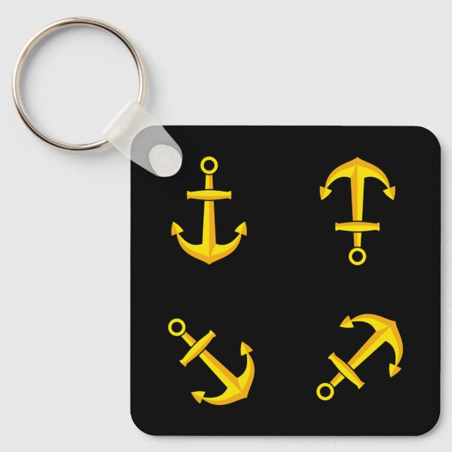 Cartoon Golden Boat Anchor Set Key Ring (Front)