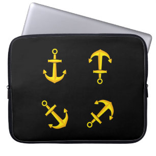 Cartoon Golden Boat Anchor Set Laptop Sleeve