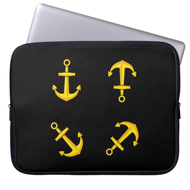Cartoon Golden Boat Anchor Set Laptop Sleeve (Front)