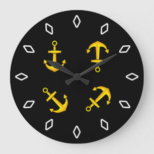 Cartoon Golden Boat Anchor Set Large Clock