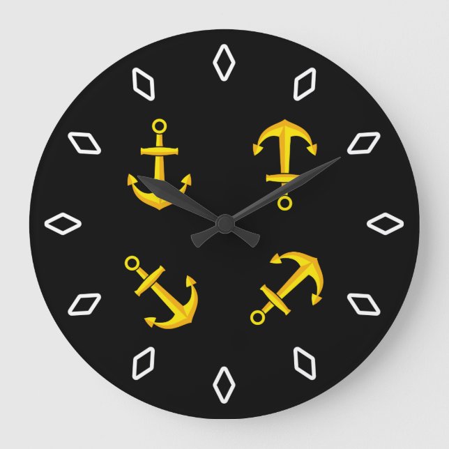 Cartoon Golden Boat Anchor Set Large Clock (Front)