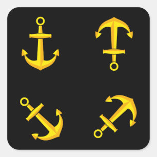 Cartoon Golden Boat Anchor Set Square Sticker