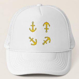 Cartoon Golden Boat Anchor Set Trucker Hat