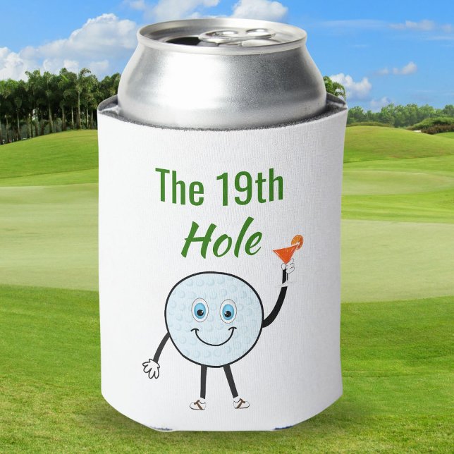 Cartoon Golf Ball Holding Orange Martini Cocktail Can Cooler (Creator Uploaded)