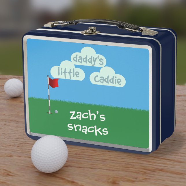 Cartoon Golf Daddy's Little Caddie Metal Lunch Box (Just add your name to this cute golf theme metal lunch box)