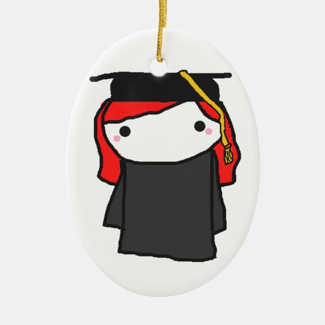 Cartoon Graduation Girl Ceramic Ornament (Front)