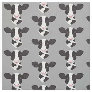 Cartoon Gray Black White Cow Face Cartoon Fabric