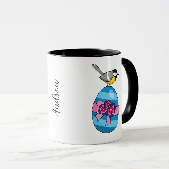 Cartoon Great Tit with Easter Egg | Add Name Mug (Front Right)