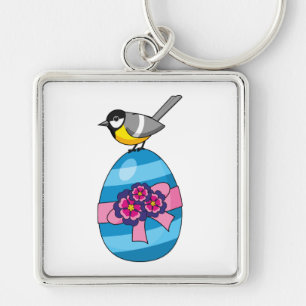 Cartoon Great Tit with Easter Egg Key Ring