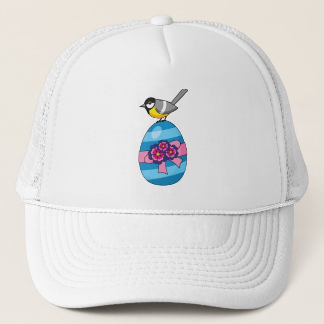 Cartoon Great Tit with Easter Egg Trucker Hat (Front)