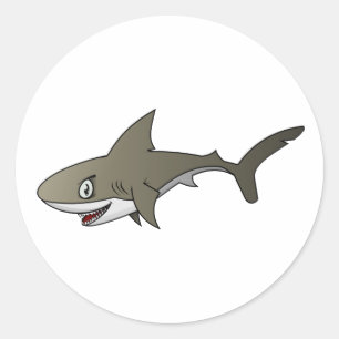 Cartoon Great White Shark Classic Round Sticker