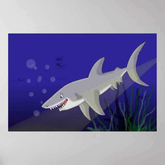 Cartoon Great White Shark Poster Print (Front)