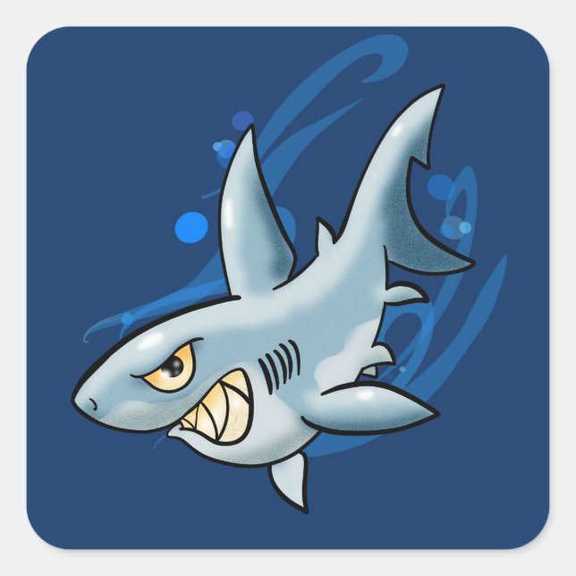 Cartoon Great White Shark Square Sticker (Front)