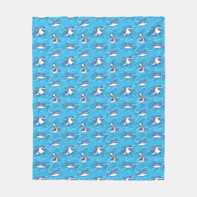 Cartoon Great White Sharks Fleece Blanket (Front)